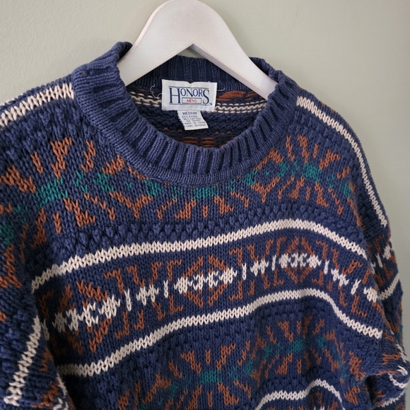 Honors M Vintage 90s Coogi Style Eclectic Grandpa Dadcore Chunky Knit Sweater - Picture 6 of 13